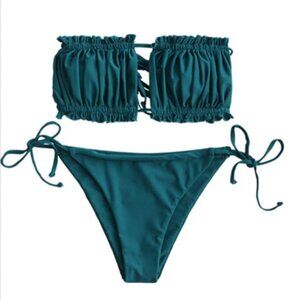 Women's Sexy Ruffle Tie Side Bandeau Bikini Set
